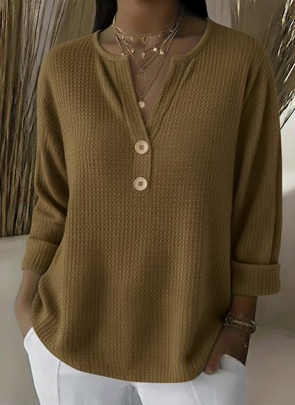 CLEARANCE SALE🔥Classic V-neck Button-down Waffle Sweater
