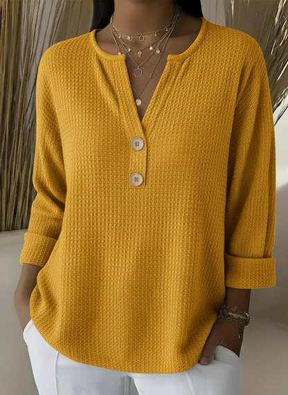 CLEARANCE SALE🔥Classic V-neck Button-down Waffle Sweater