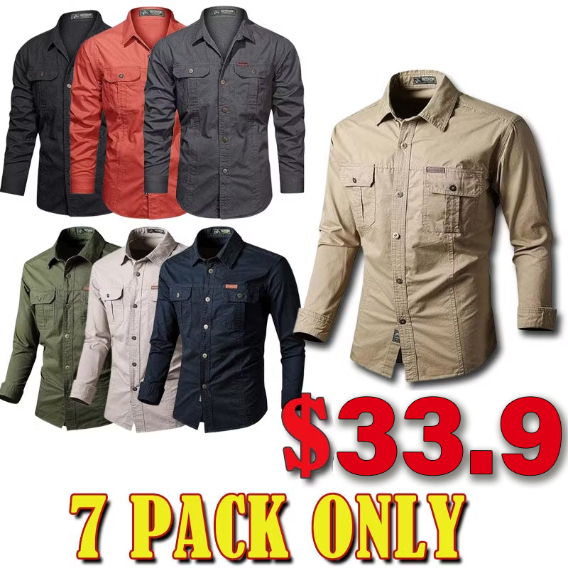 Military Cargo Shirts Men Spring Autumn Cotton Casual Slim Fit Tops Outdoor Long Sleeve Tactical Shirt