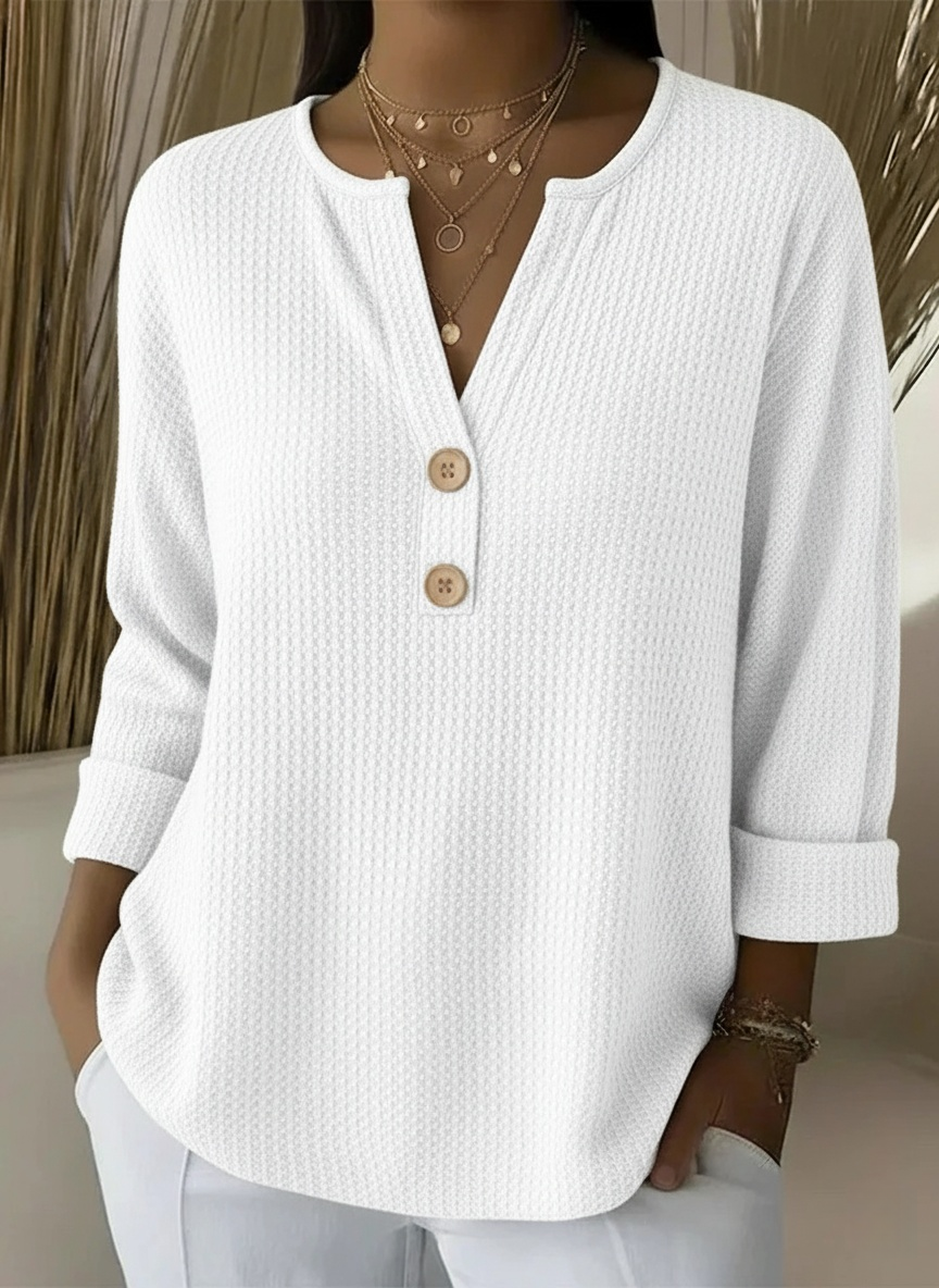 CLEARANCE SALE🔥Classic V-neck Button-down Waffle Sweater